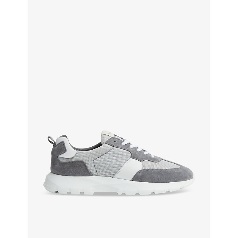Shop Reiss Evo Colour-blocked Suede And Mesh Low-top Trainers In Grey