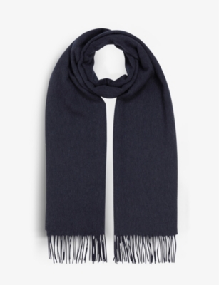 Reiss Mens Navy Picton Cashmere And Wool-blend Scarf