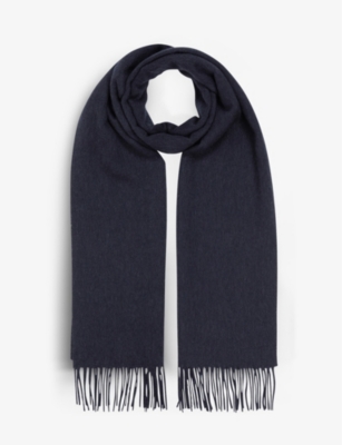 Reiss Mens Navy Picton Cashmere And Wool-blend Scarf In Navy
