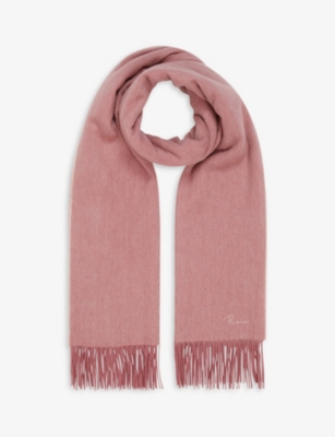 Reiss Womens Blush Picton Logo-embroidered Wool-cashmere Blend Scarf In Blush