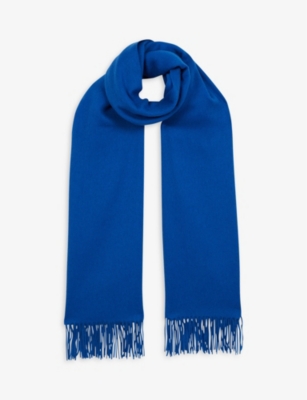 Reiss Womens Cobalt Blue Picton Logo-embroidered Wool-cashmere Blend Scarf