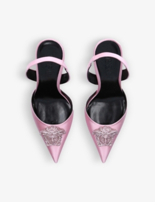 VERSACE La Medusa crystal-embellished satin courts