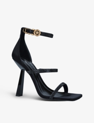 VERSACE Fendace Medusa crystal-embellished satin heeled sandals