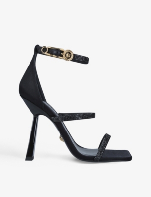 VERSACE Fendace Medusa crystal-embellished satin heeled sandals