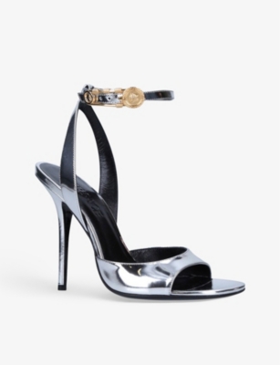 VERSACE Safety Pin patent leather heeled sandals