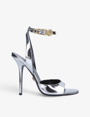 VERSACE Safety Pin patent leather heeled sandals