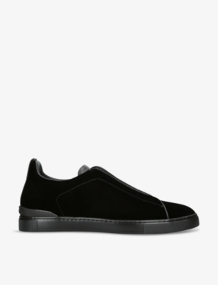 Ermenegildo Zegna Mens Black Triple Stitch Velvet And Leather Low-top Trainers