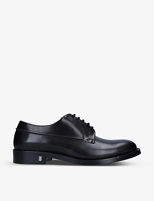 BURBERRY: Cunningham monogram-motif leather derby shoes