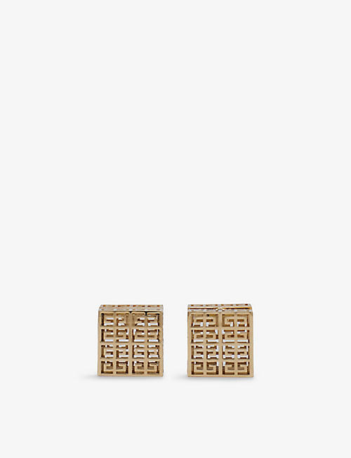 GIVENCHY: Logo-engraved square brass earrings