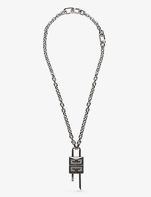 GIVENCHY: Lock small silver-toned brass necklace