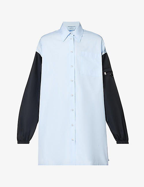 PRADA: Logo-plaque relaxed-fit cotton and recycled polyamide shirt