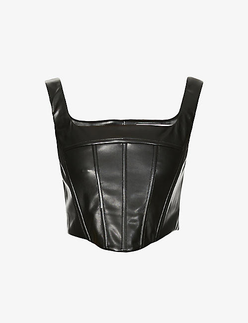 PIXIE MARKET: Square-neck boned faux-leather top
