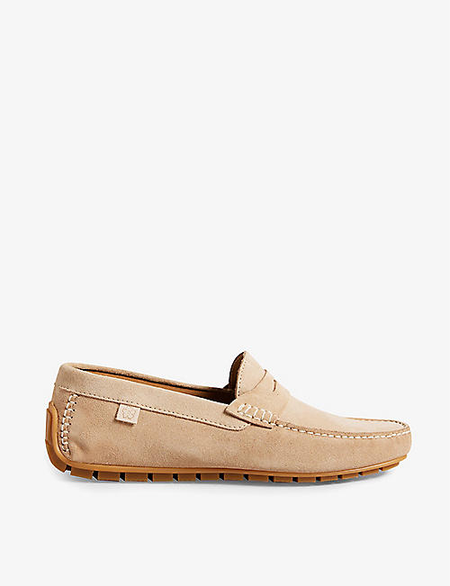 TED BAKER: Allbert top-stitched suede driving loafers