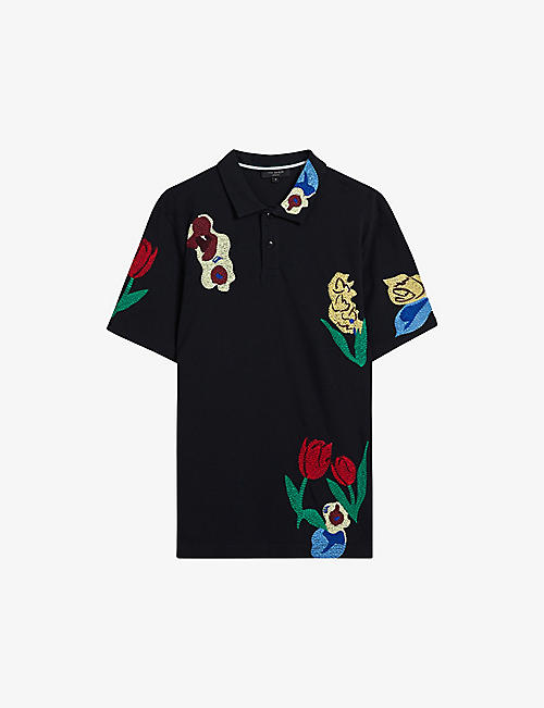 TED BAKER: Keppel floral embroidered cotton polo shirt