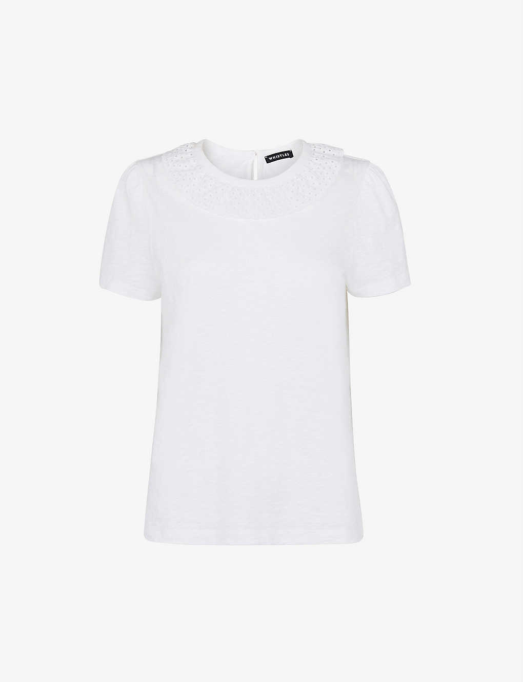 Whistles Womens White Matilda Broderie-anglaise Organic-cotton T-shirt