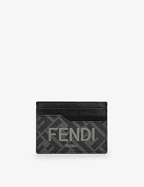 FENDI: Brand-print woven and leather card holder