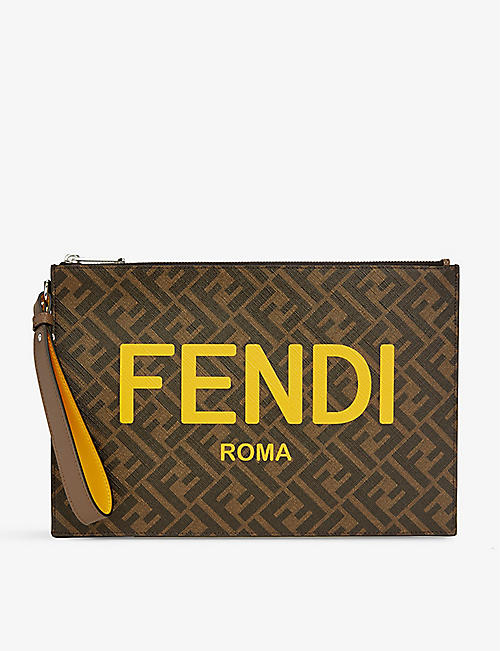 FENDI: Brand-print monogram-print woven pouch