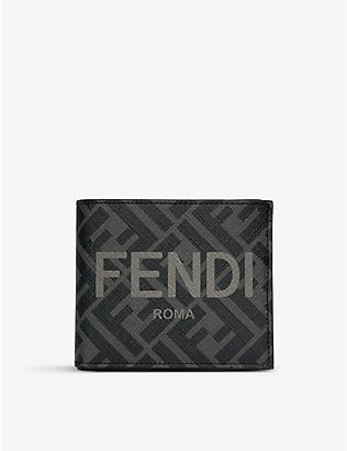 FENDI：品牌印花梭织和皮革双折钱包