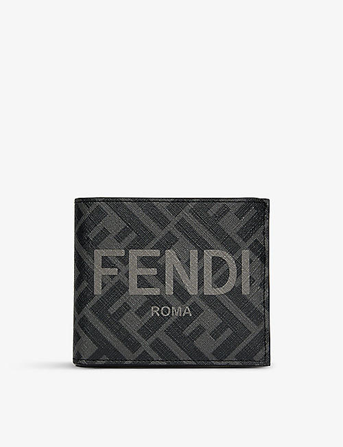 FENDI: Brand-print woven and leather billfold wallet