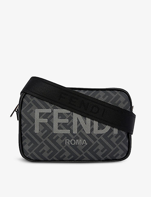 FENDI: Brand-print woven and leather cross-body bag