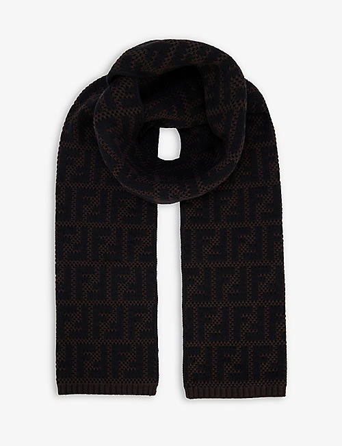 FENDI: Brand-embroidered cotton-blend scarf