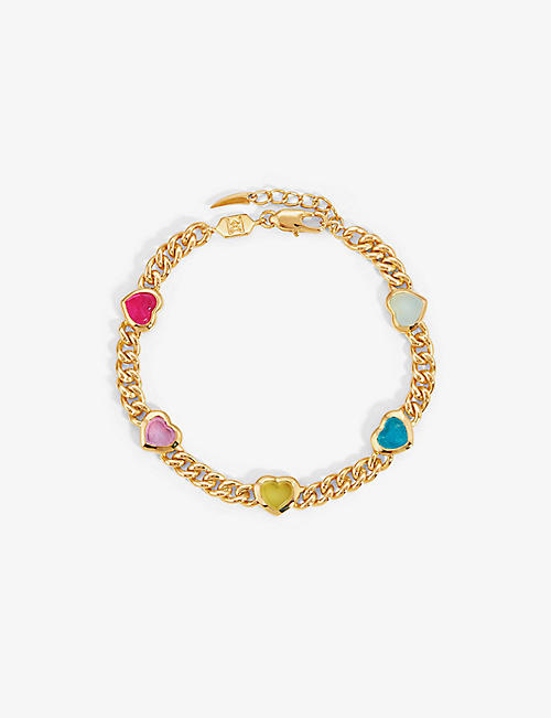 MISSOMA: Jelly Heart medium 18ct recycled yellow-gold plated brass, quartz and chalcedony charm bracelet