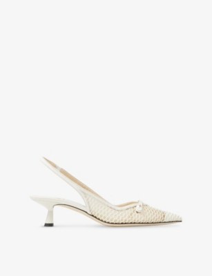 JIMMY CHOO - Amita 45 mesh and leather slingback pumps