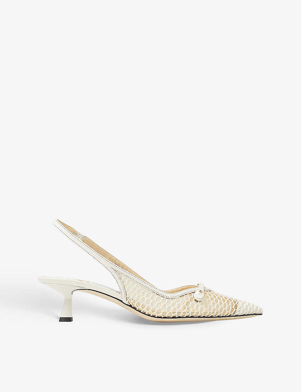 Shop Jimmy Choo Amita 45 Mesh And Leather Slingback Pumps In White/latte