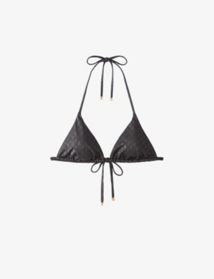Jimmy Choo Womens S200 Black/black Ariah Logo-print Bikini Top In S200 Black/black