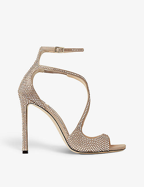 JIMMY CHOO: Azia 95 crystal-embellished suede heeled sandals
