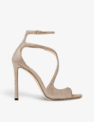 Shop Jimmy Choo Women's Honey Gold Azia 95 Crystal-embellished Suede Heeled Sandals