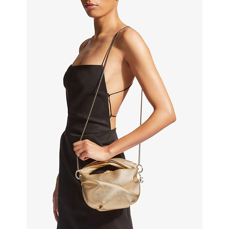 Shop Jimmy Choo Bonny Leather Top-handle Bag In Gold