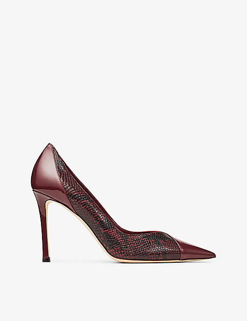 JIMMY CHOO: Cass 95 snakeskin-embossed patent-leather courts