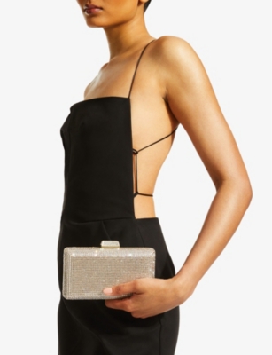 JIMMY CHOO: Clemmie crystal-embellished suede clutch bag