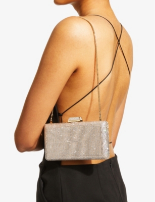 JIMMY CHOO Clemmie crystal-embellished suede clutch bag