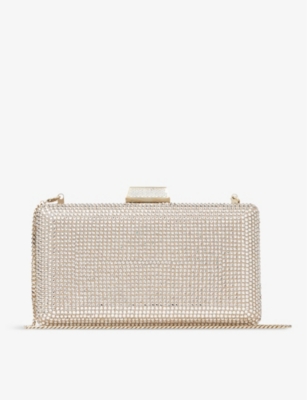 JIMMY CHOO Clemmie crystal-embellished suede clutch bag