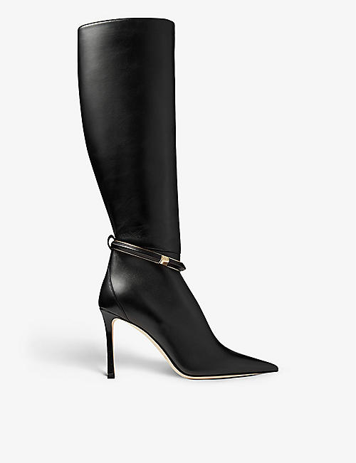 JIMMY CHOO: Dreece 95 bangle-embellished leather heeled boots