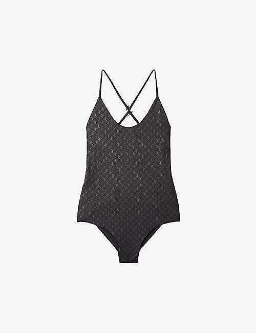 JIMMY CHOO: Eudora logo-print swimsuit
