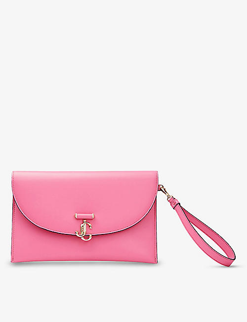 JIMMY CHOO: JC crystal-embellished leather pouch bag