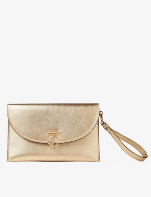 Jimmy Choo Womens Gold Jc Leather Envelope Pouch