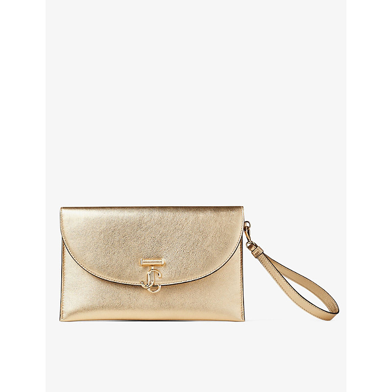 Jimmy Choo Womens Gold Jc Leather Envelope Pouch