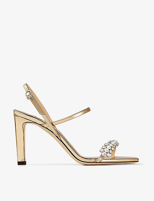JIMMY CHOO: Meira 85 leather and crystal-embellished heeled sandals