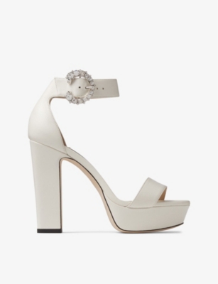 JIMMY CHOO Mionne crystal-embellished leather heeled sandals