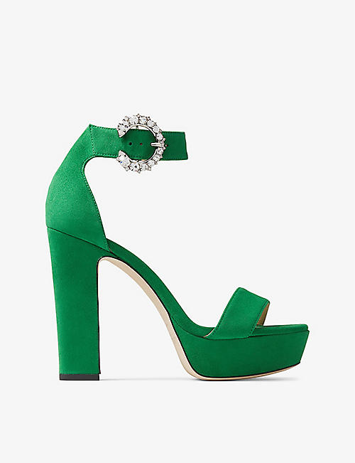 JIMMY CHOO: Mionne crystal-embellished suede heeled sandals