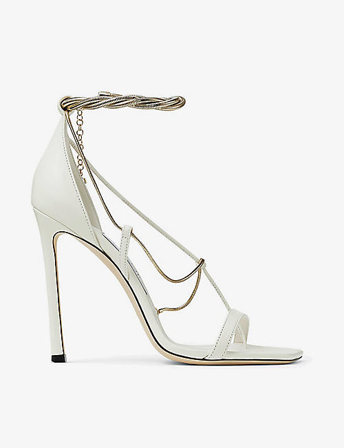JIMMY CHOO: Oriana chain-embellished leather heeled sandals