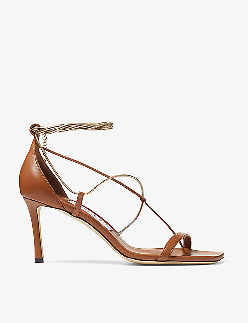 JIMMY CHOO: Oriana gold-toned metal chain leather sandals