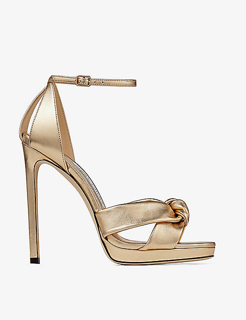 JIMMY CHOO: Rosie cross-over metallic leather heeled sandals