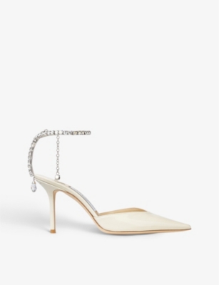 Jimmy Choo Saeda 85 Crystal-embellished Patent-leather Courts In Linen/crystal