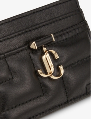 Shop Jimmy Choo Black/light Gold Umika Avenue Logo-embellished Leather Card Holder