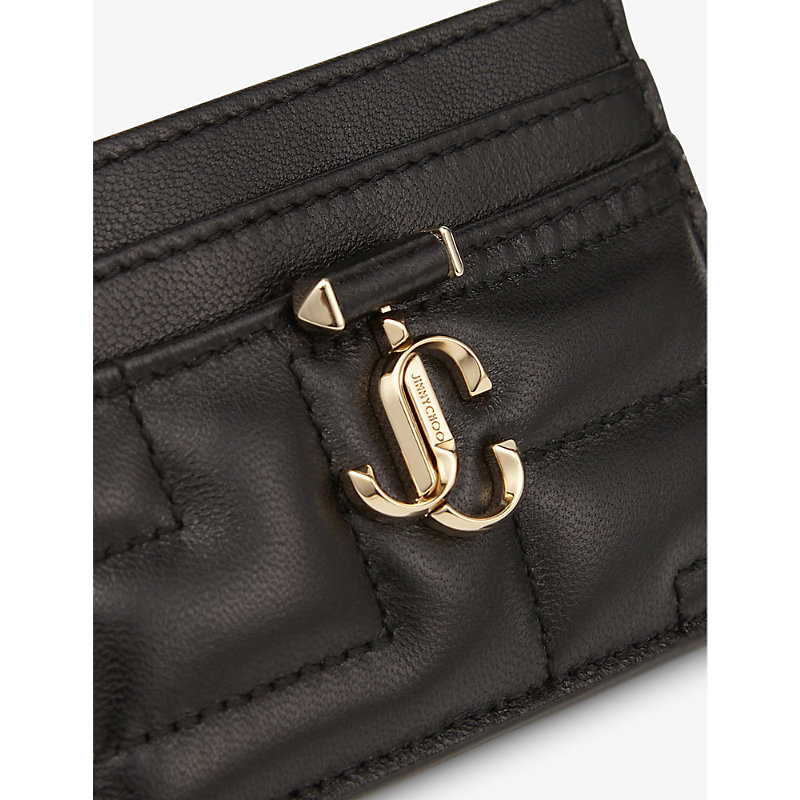 Shop Jimmy Choo Black/light Gold Umika Avenue Logo-embellished Leather Card Holder